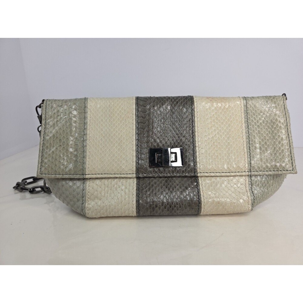 Vintage Igne Christopher Gray/Cream Snakeskin Shoulder Bag Gunmetal Hardware Y2K
